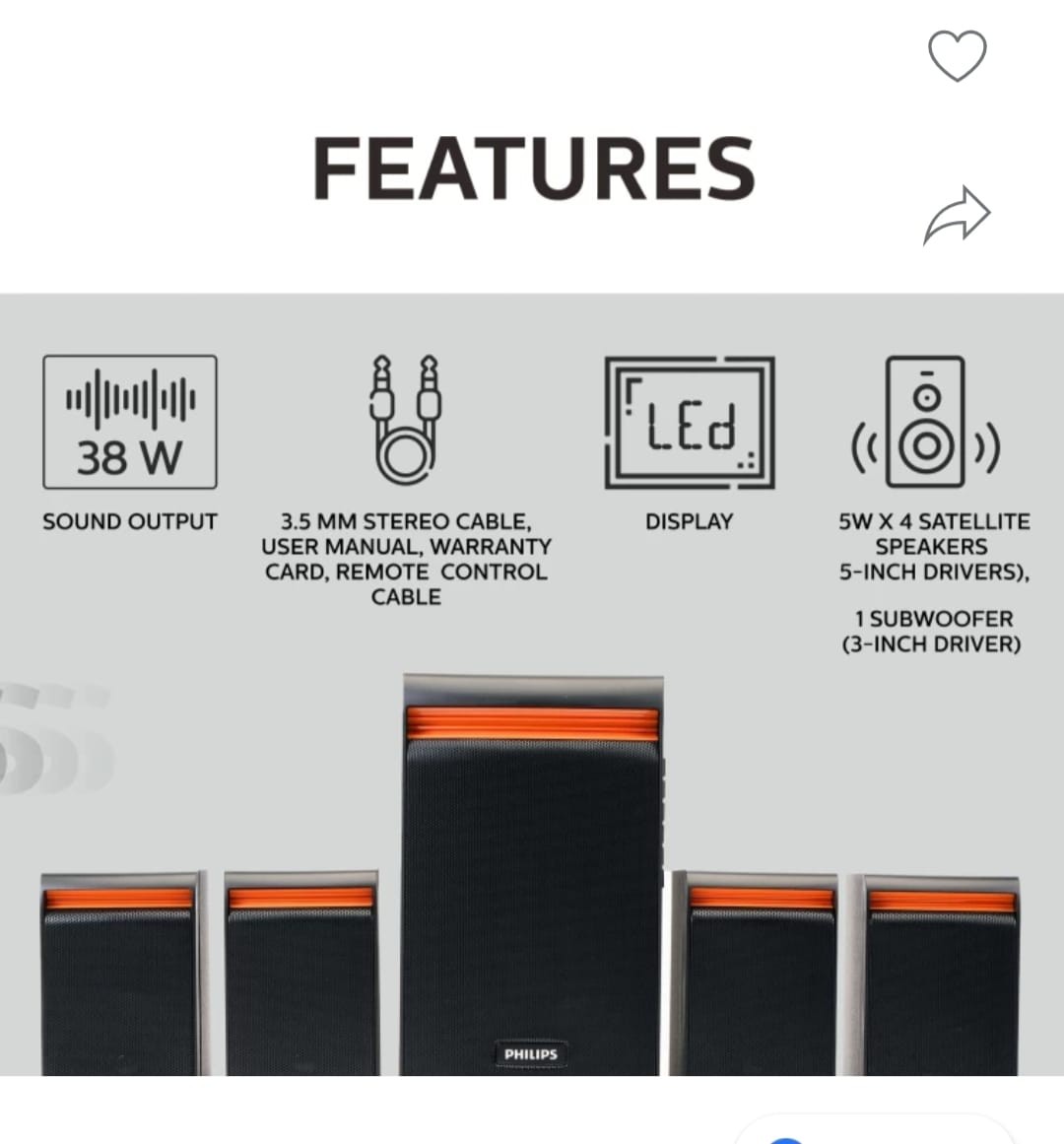 PHILIPS SPA8140B/94 38 W Bluetooth Home Theatre  (Black, 4.1 Channel)