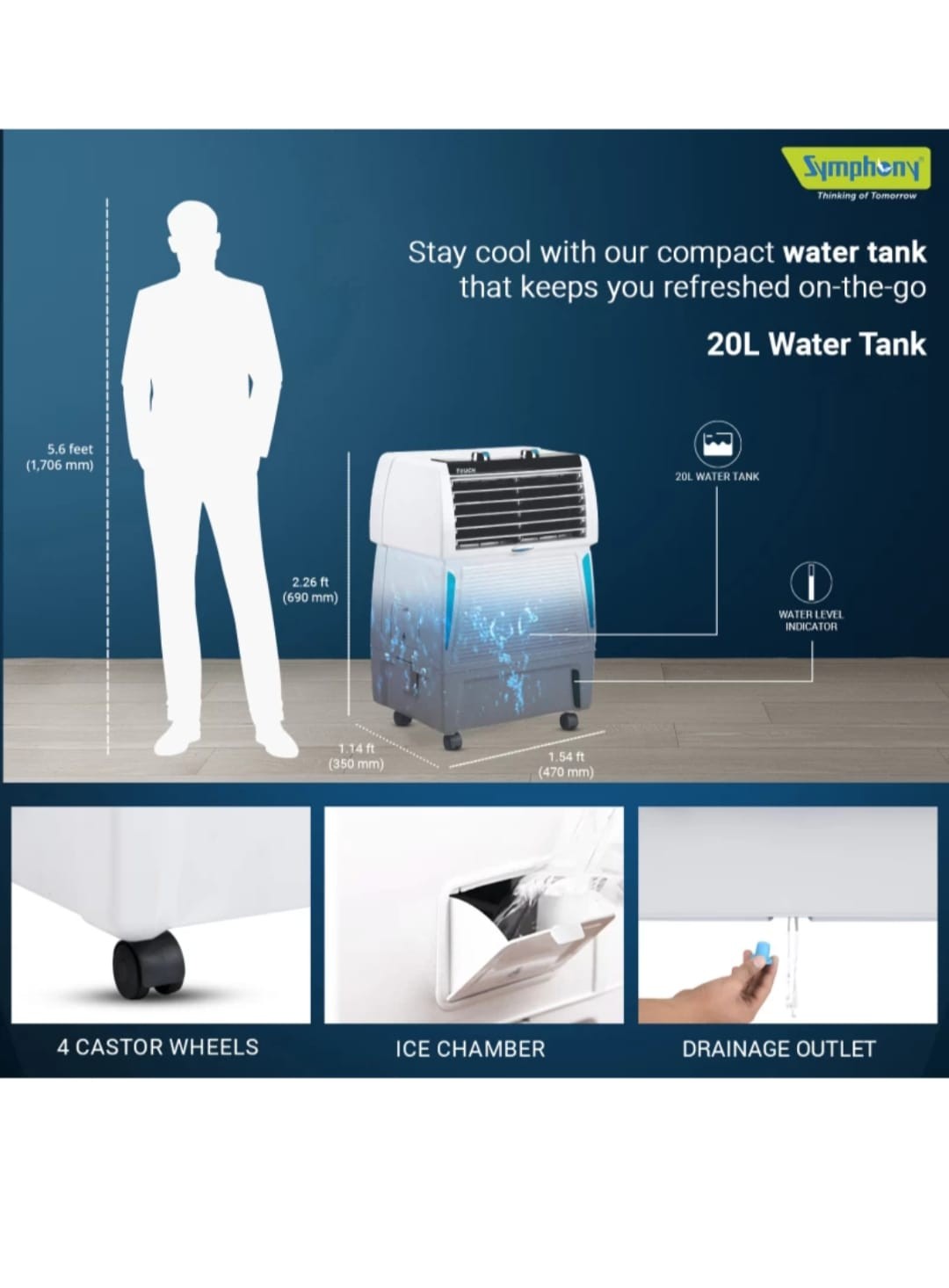 Symphony 20 L Room/Personal Air Cooler  (White, Touch 20)